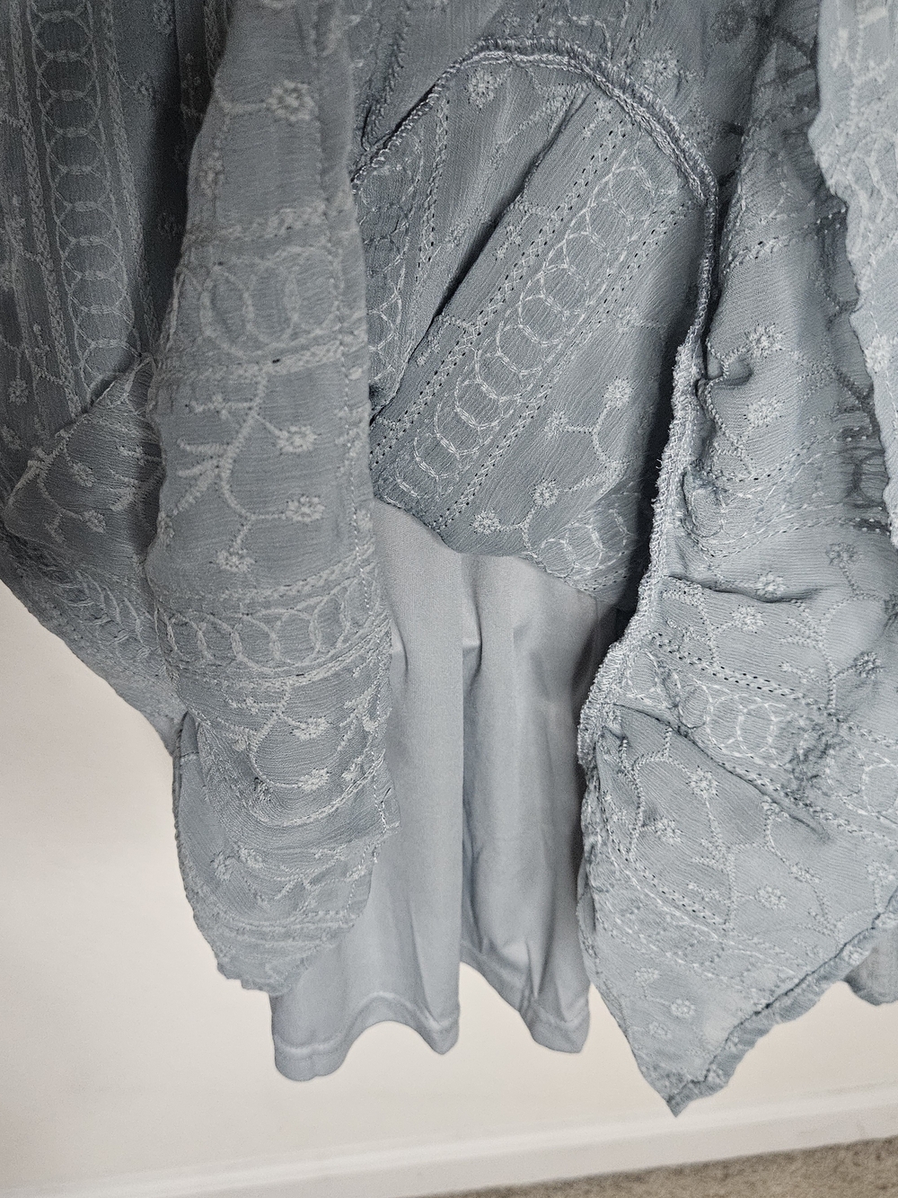 Baltic Born Harmony Embossed Dress Dusty Blue Large Boho Mini Dress NWT Cottage - Picture 8 of 11